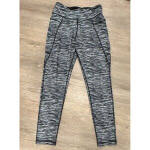 Tek Gear Girls Ankle Leggings L (10/12) Gray Black Abstract Pocket Activewear